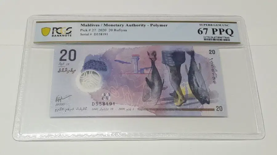 2020년 몰디브 20루피야 폴리머 PCGS 67 PPQ 미사용 화폐